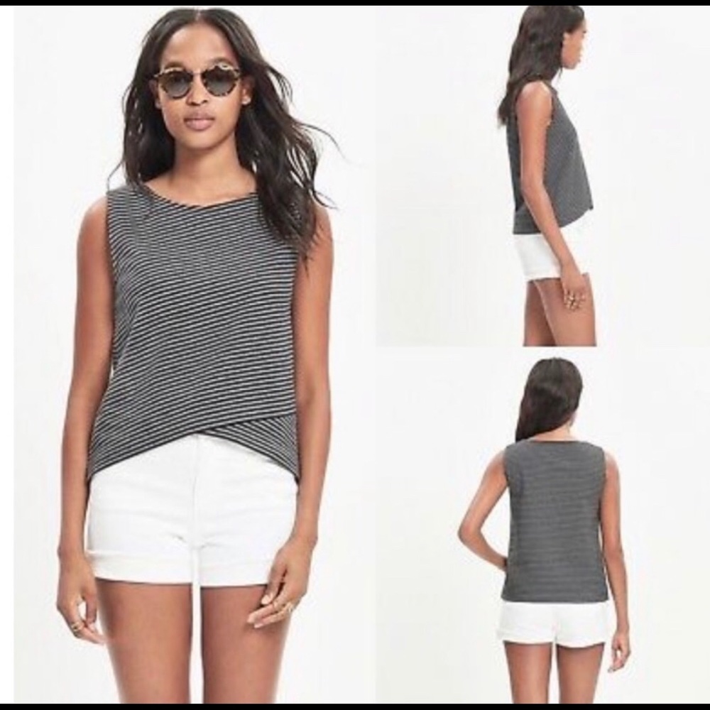 Madewell Striped Grey/Black Crossover Top  Small